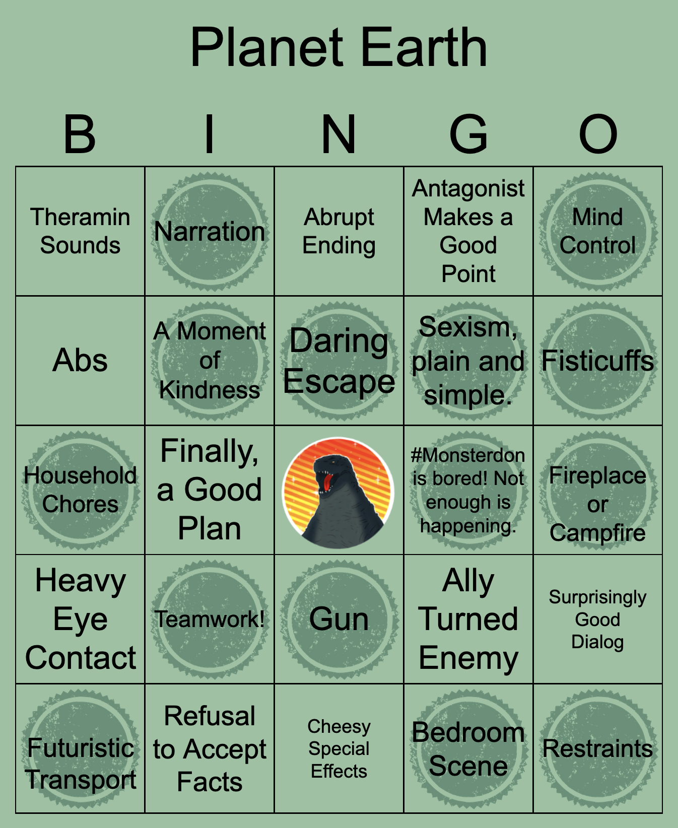 Planet Earth bingo diagonal from B up to O, thanks to the free space.