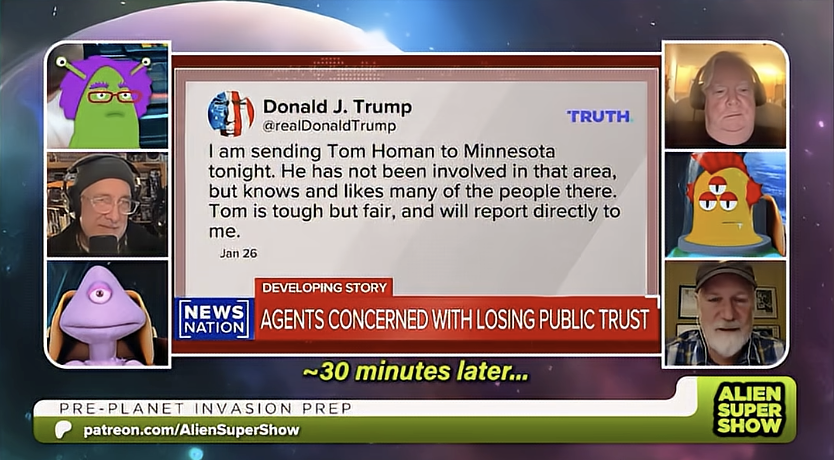 Trump lying on Trump Social, "I am sending Tom Homan to Minnesota tonight. He has not been involved in that area, but knows and likes many of the people there. Tom is tough but fair, and will report directly to me." on January 26th.