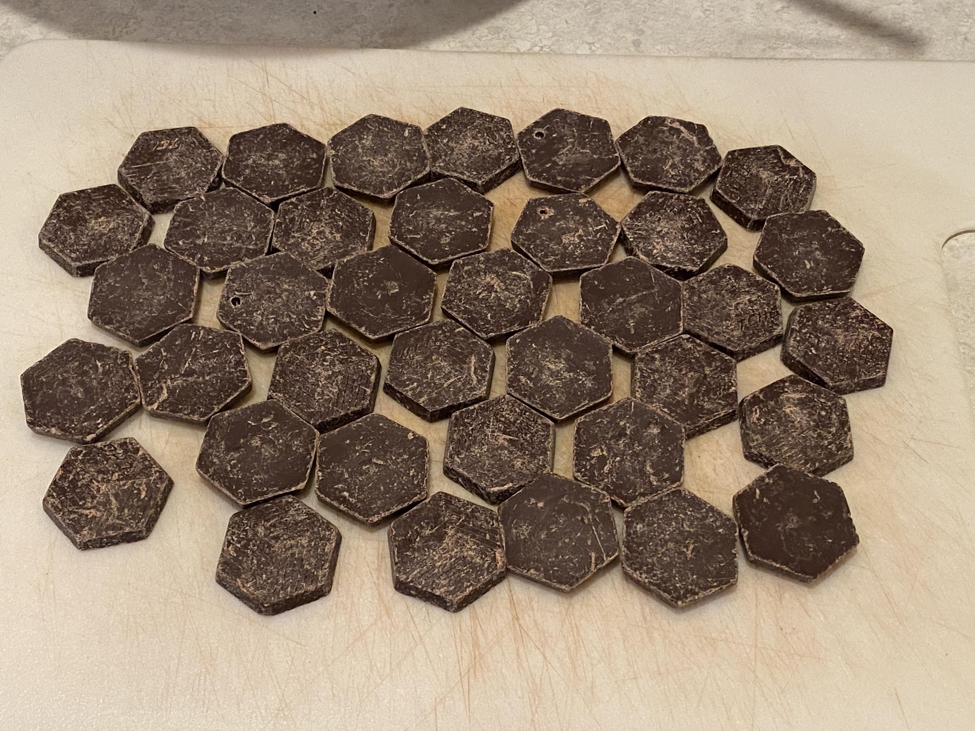 choco hexagons on a cutting board