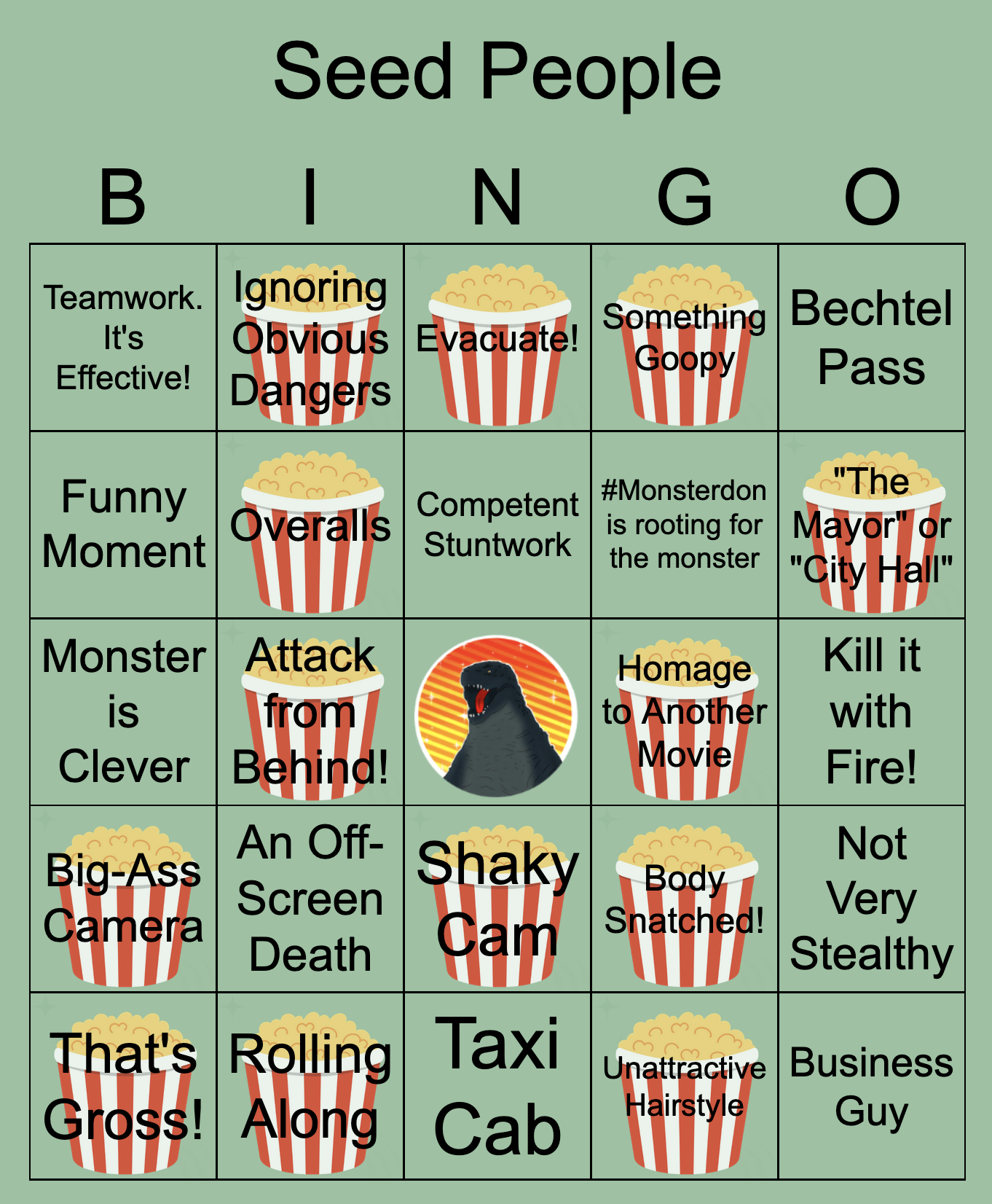 A failed Seed People bingo card with no bingos, alas